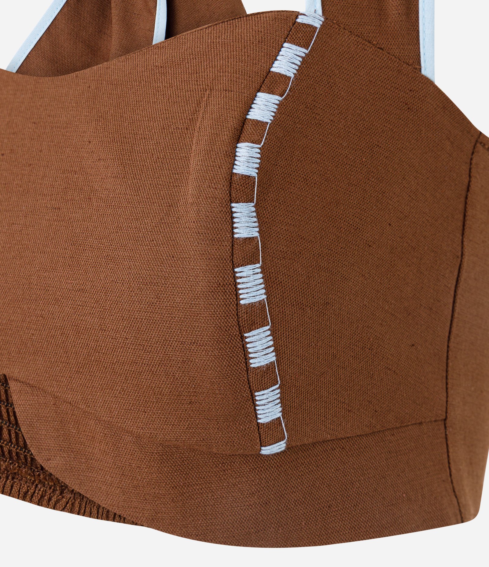 Blusa Cropped Frente Única em Viscolinho com Bordado Marrom 5