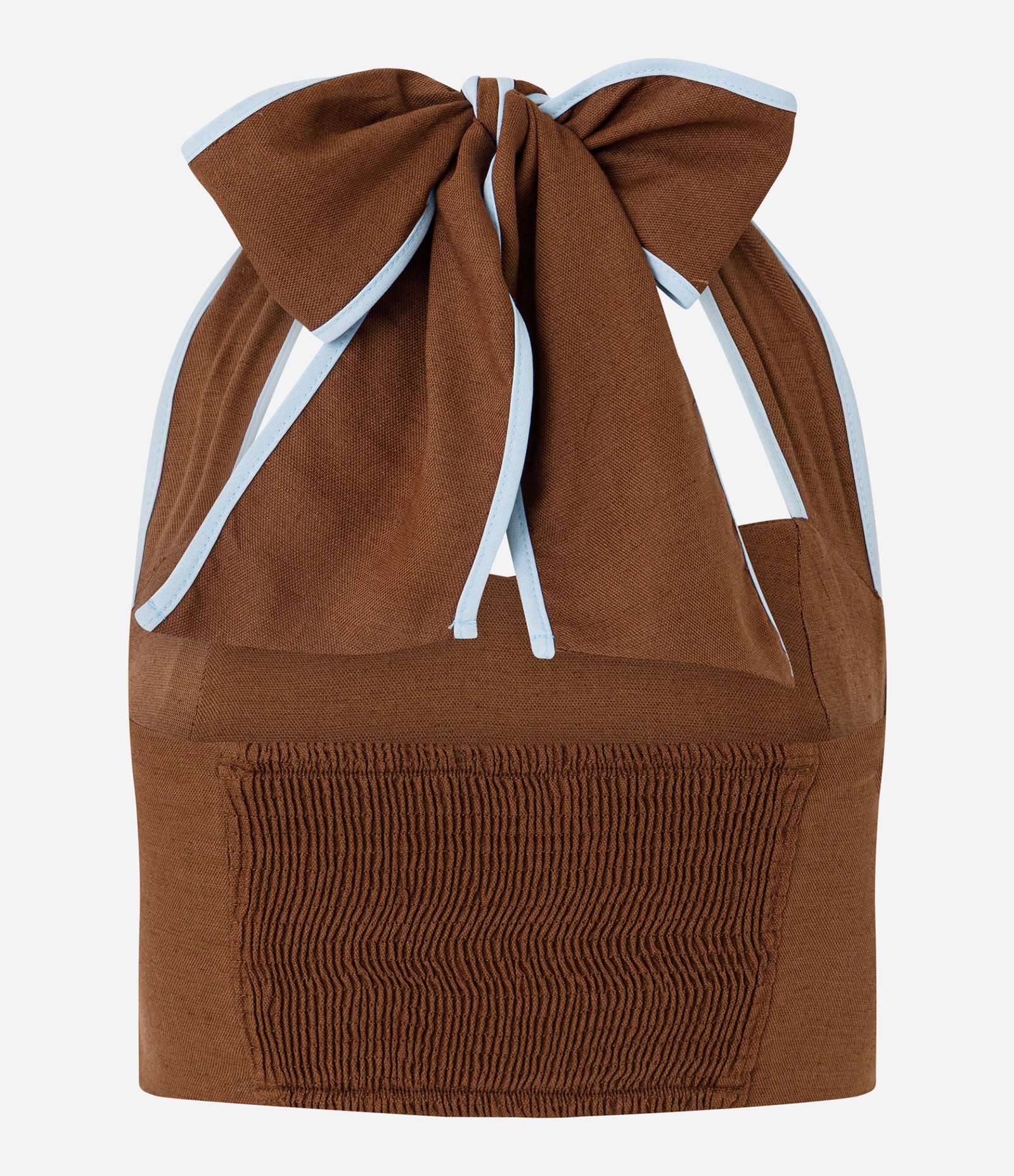 Blusa Cropped Frente Única em Viscolinho com Bordado Marrom 6