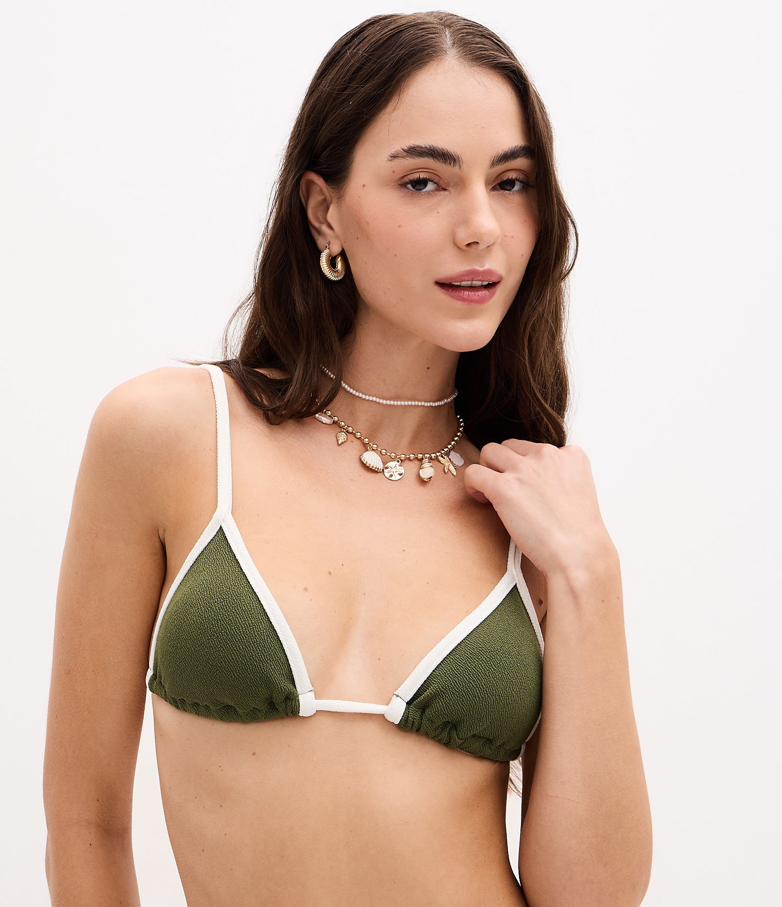 Biquíni Top Cortininha em Crepe com Viés Contrastante Verde 1