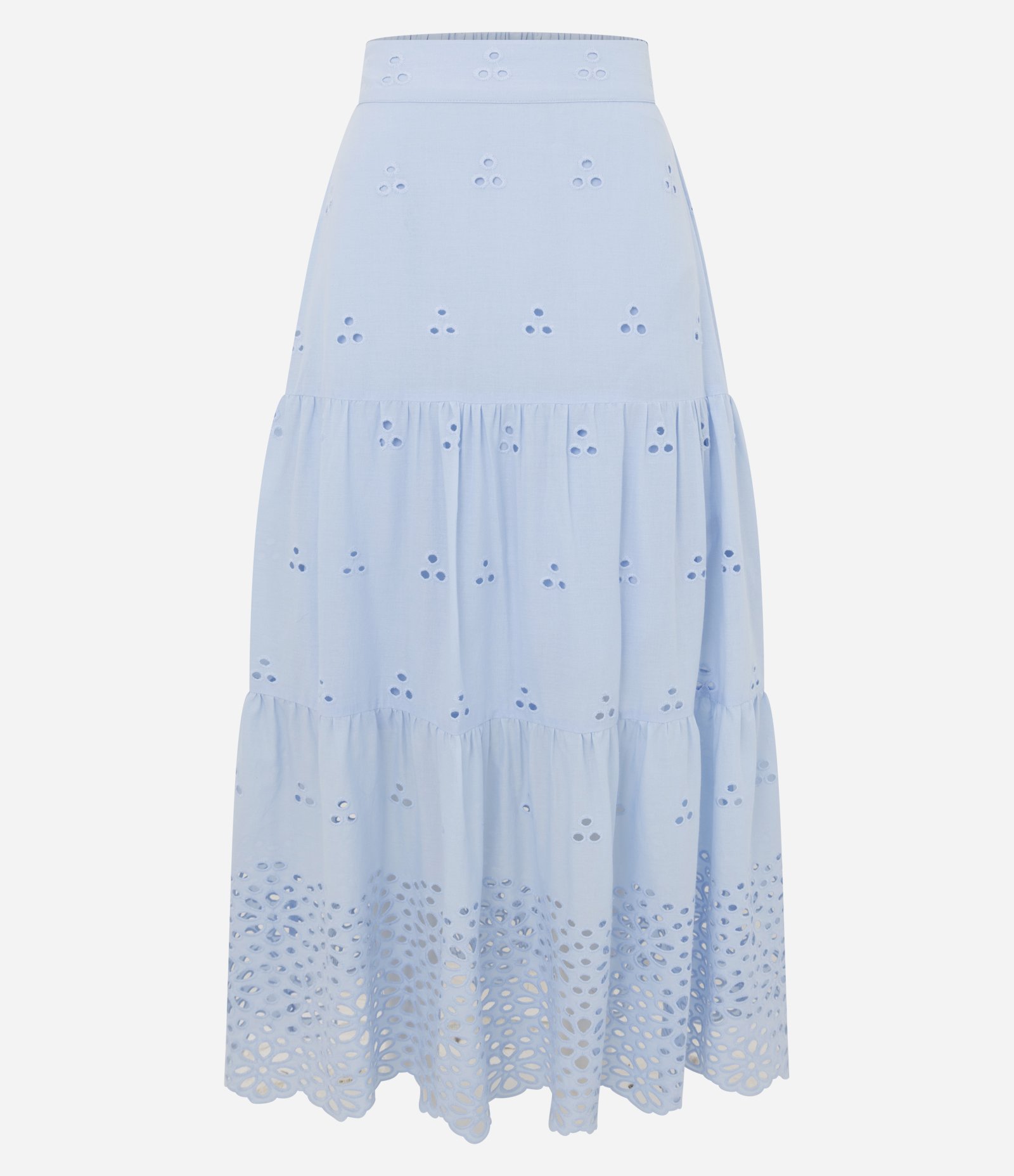 Saia Long Midi Evasê em Laise com Babado Azul 1