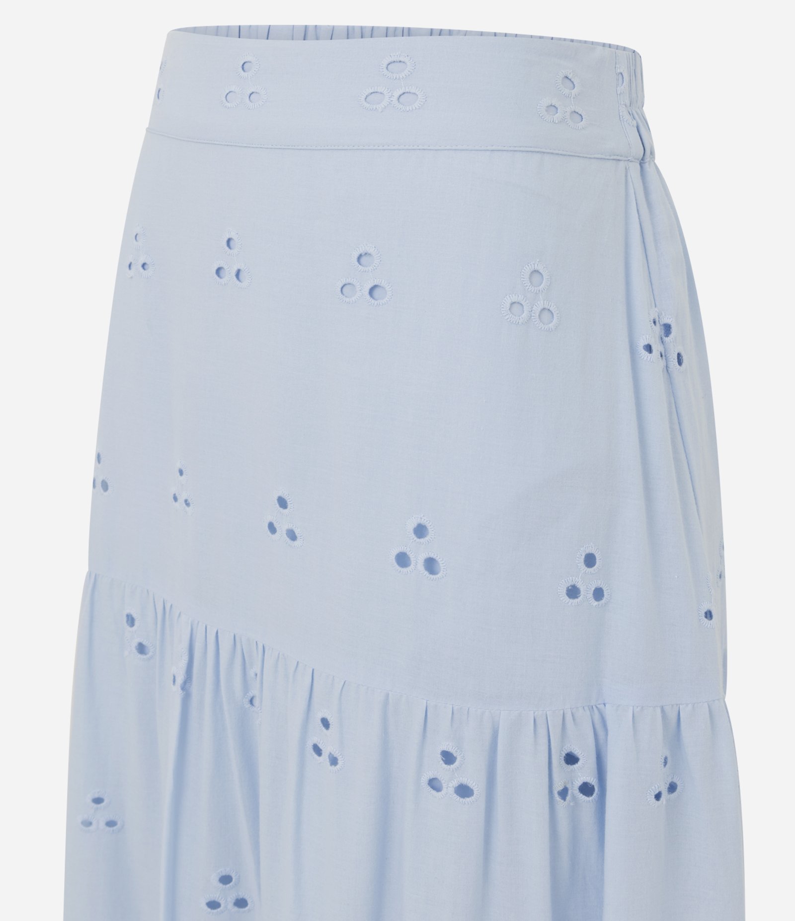 Saia Long Midi Evasê em Laise com Babado Azul 2