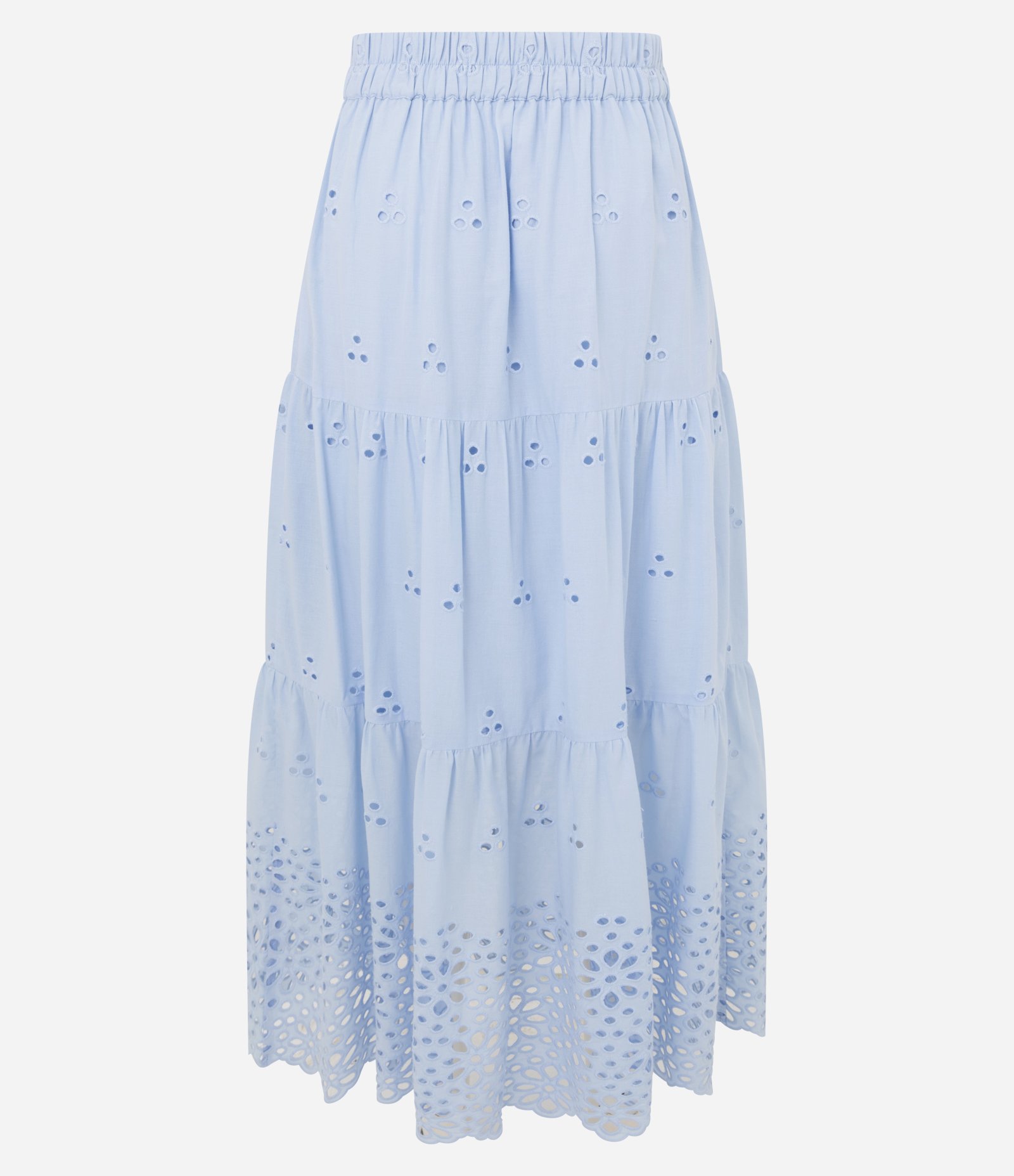 Saia Long Midi Evasê em Laise com Babado Azul 3