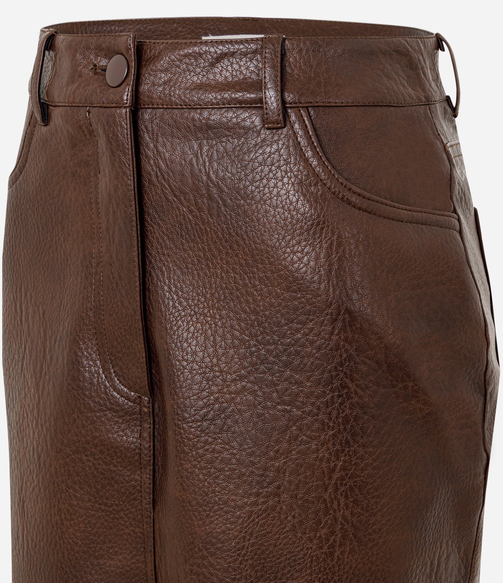 Saia Midi e Reta em PU com Fenda nas Costas Marrom 2