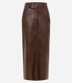 Saia Midi e Reta em PU com Fenda nas Costas