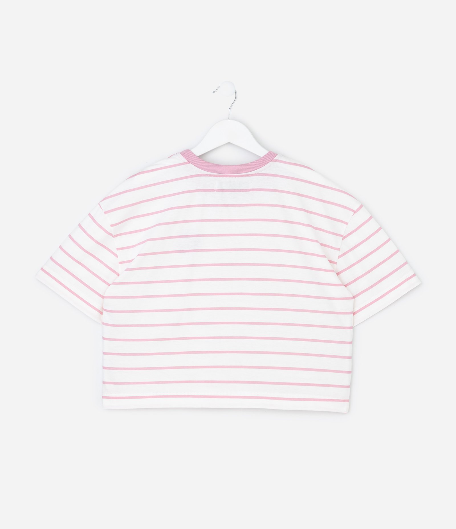 Camiseta Infantil Listrada com Bordado de Cereja – Tam 5 a 14 Anos Branco/Rosa 2