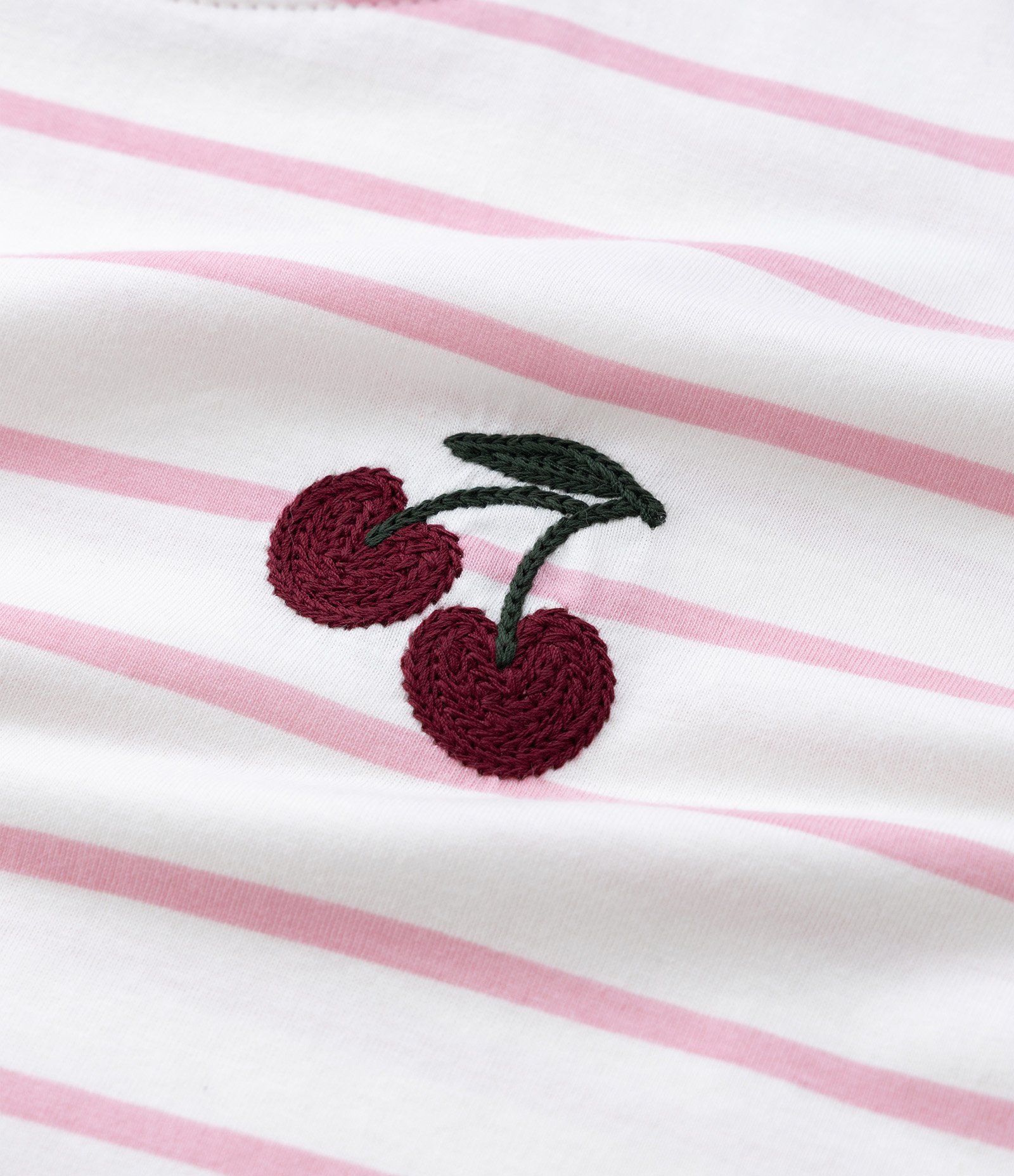 Camiseta Infantil Listrada com Bordado de Cereja – Tam 5 a 14 Anos Branco/Rosa 4
