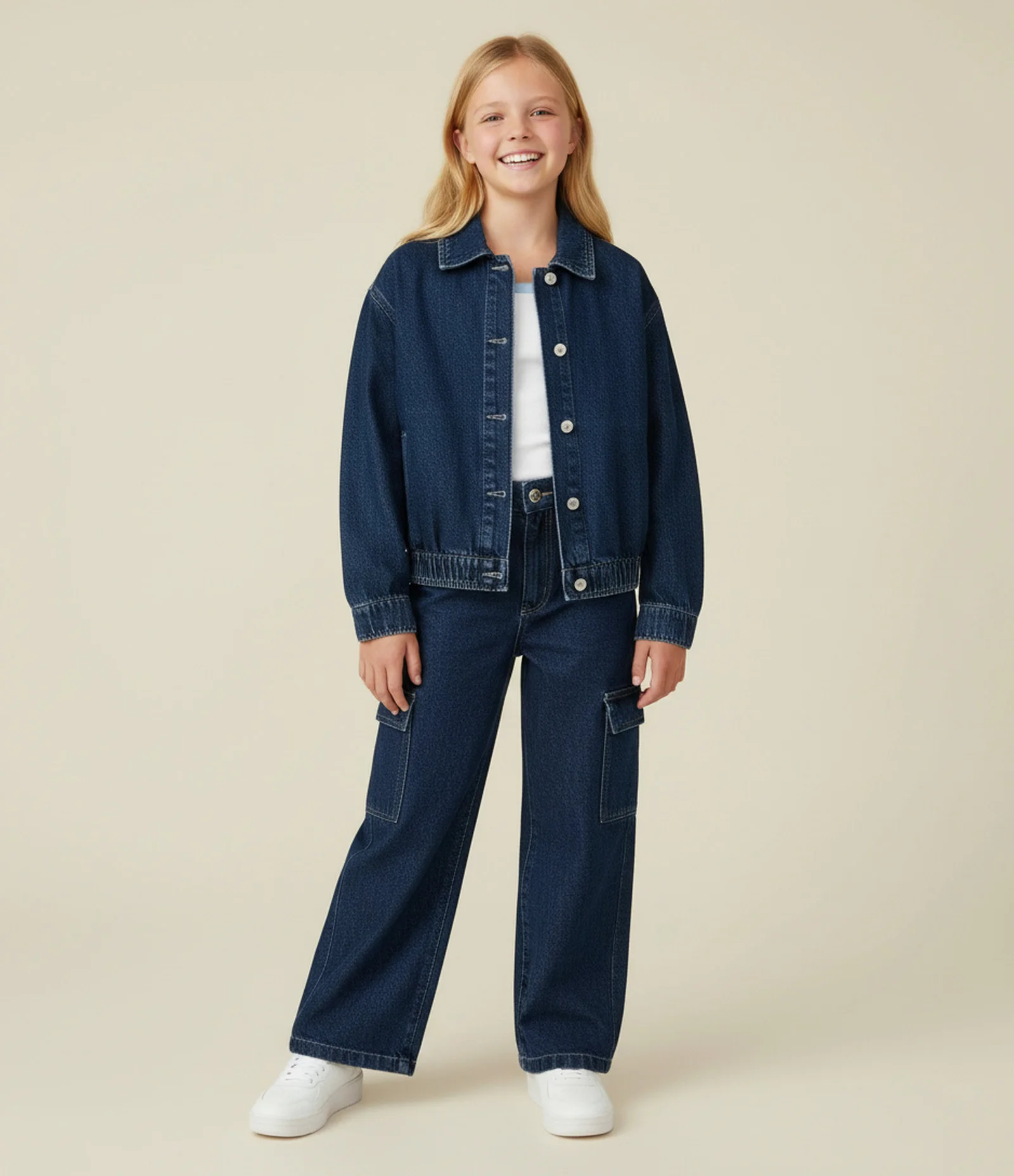 Jaqueta Infantil Bomber em Jeans com Bolsos Frontais – Tam 5 a 14 Anos Azul Marinho 1