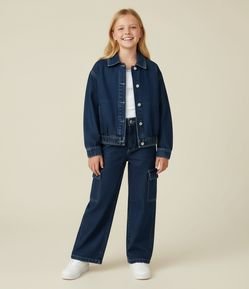 Jaqueta Infantil Bomber em Jeans com Bolsos Frontais – Tam 5 a 14 Anos