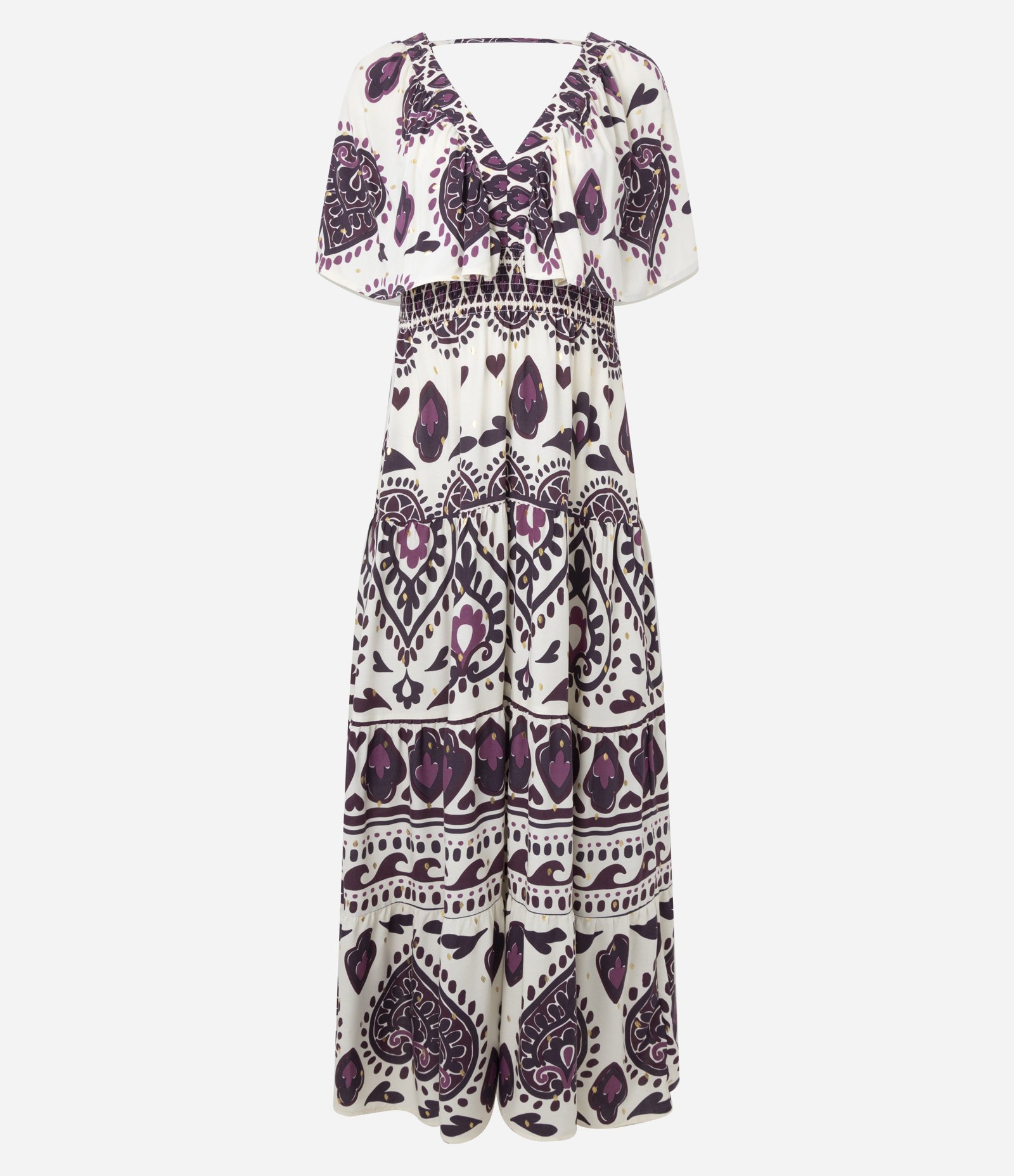 Vestido Midi em Viscose com Estampa Abstrata e Manga Ampla Off White 1