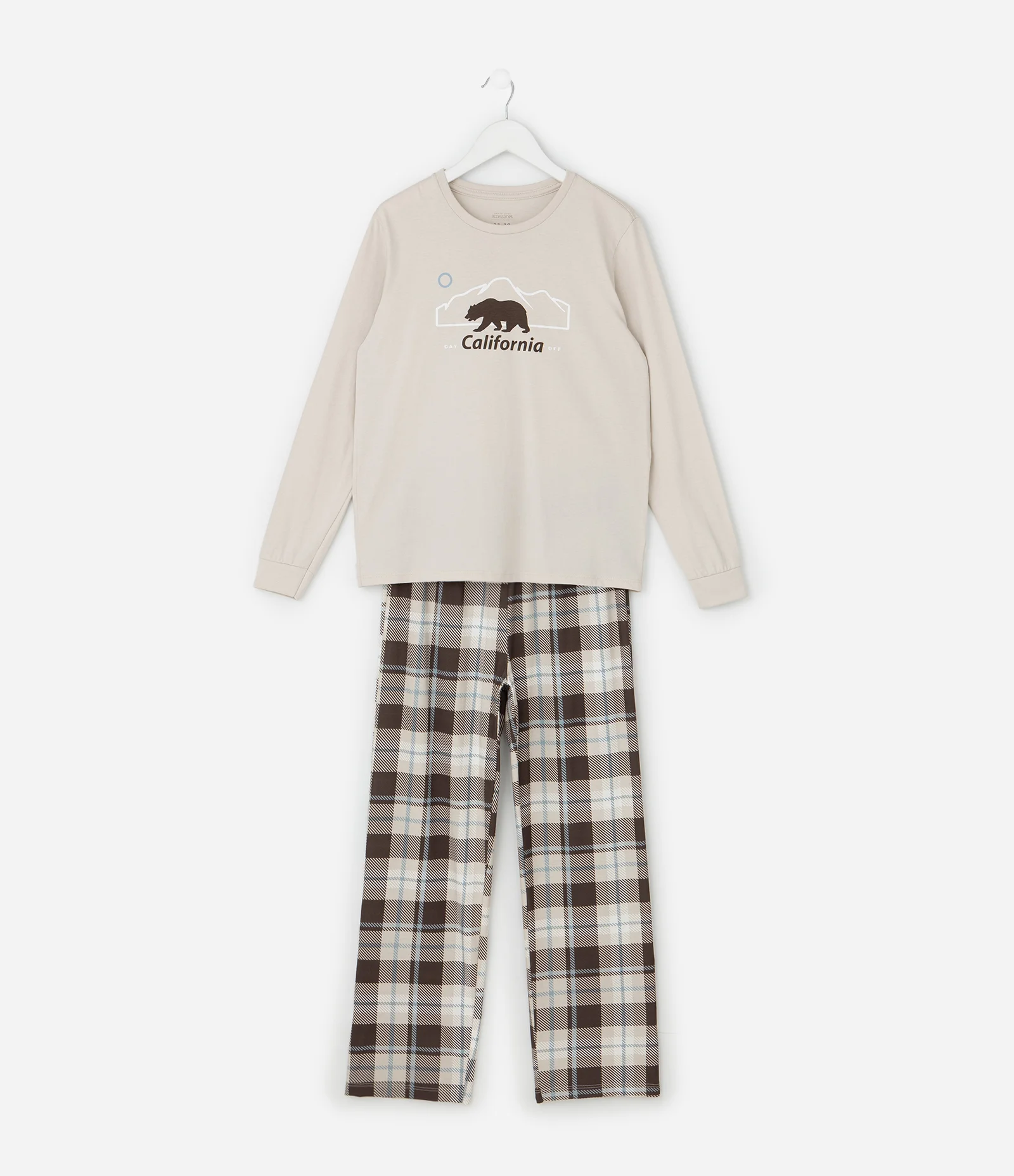Pijama Infantil Longo com Estampa Urso da California – Tam 7 a 16 Anos Bege/Marrom 1