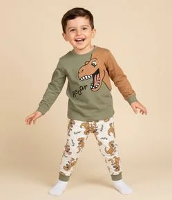 Pijama Infantil com Dinossauro e Crista 3D – Tam 1 a 6 Anos