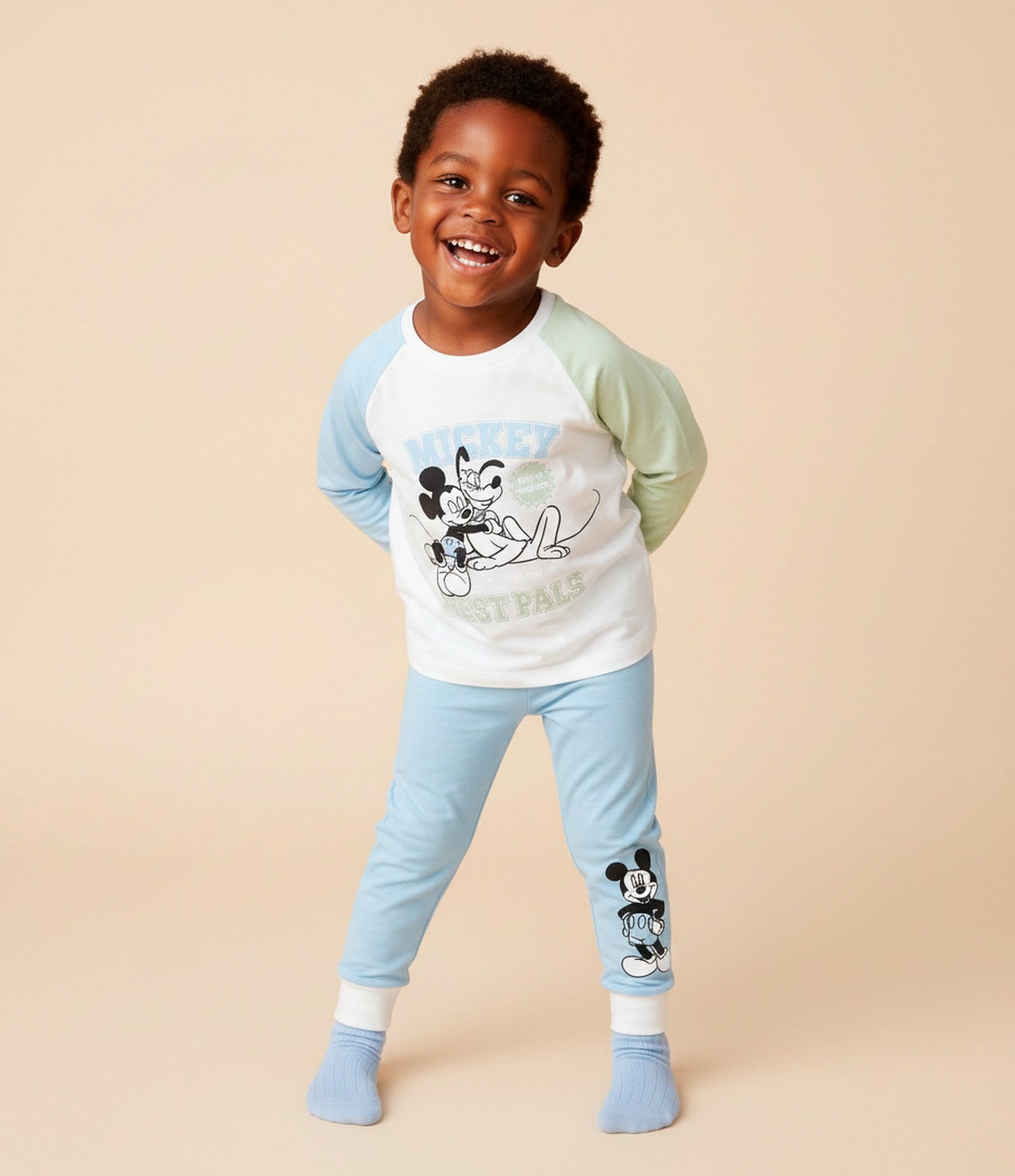 Pijama Infantil com Estampa Mickey e Pluto – Tam 1 a 4 Anos Azul Claro 1