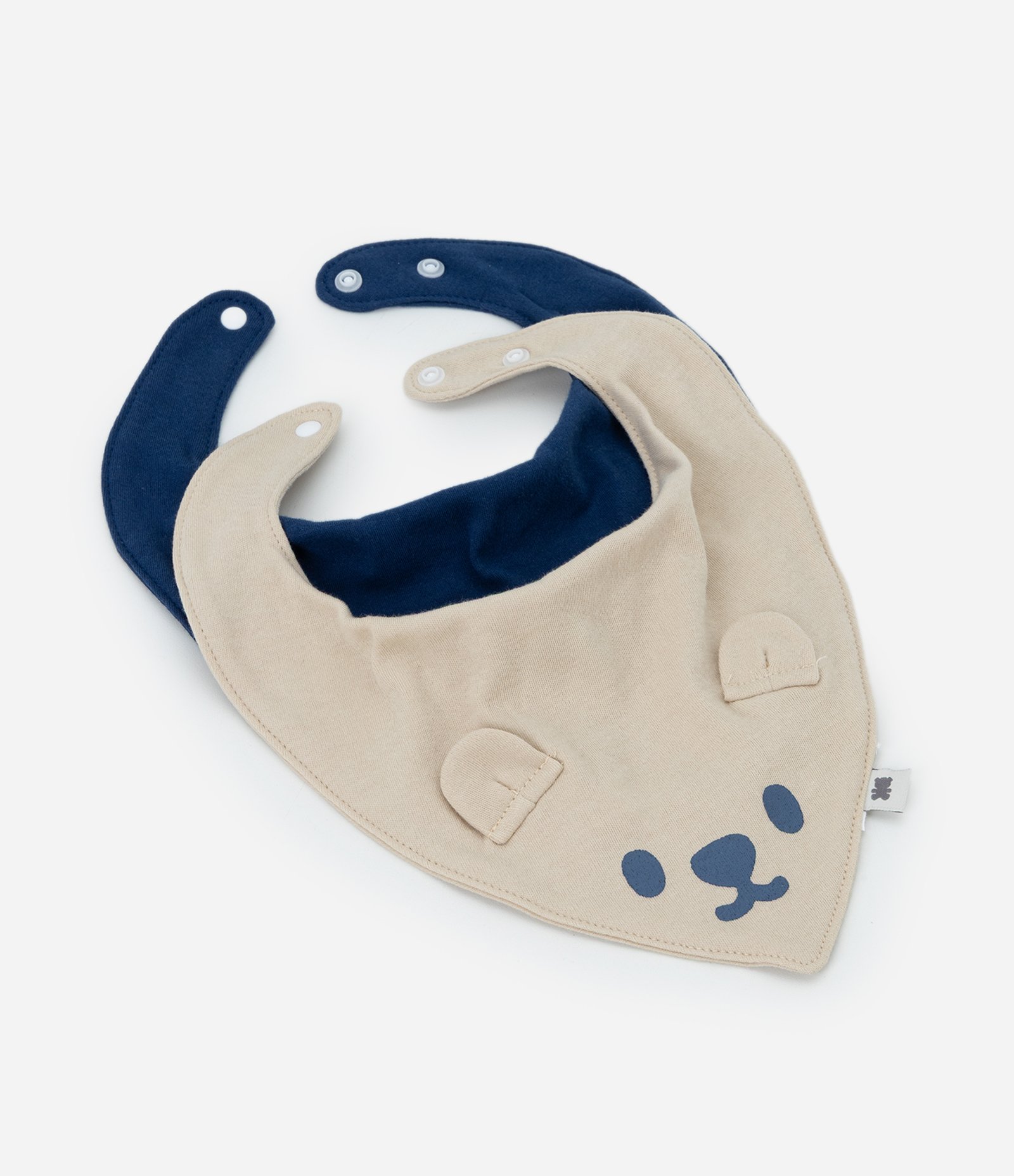 Kit 02 Babadores Infantis em Algodão com Ursinho 3D – Tam U Bege/Azul 1