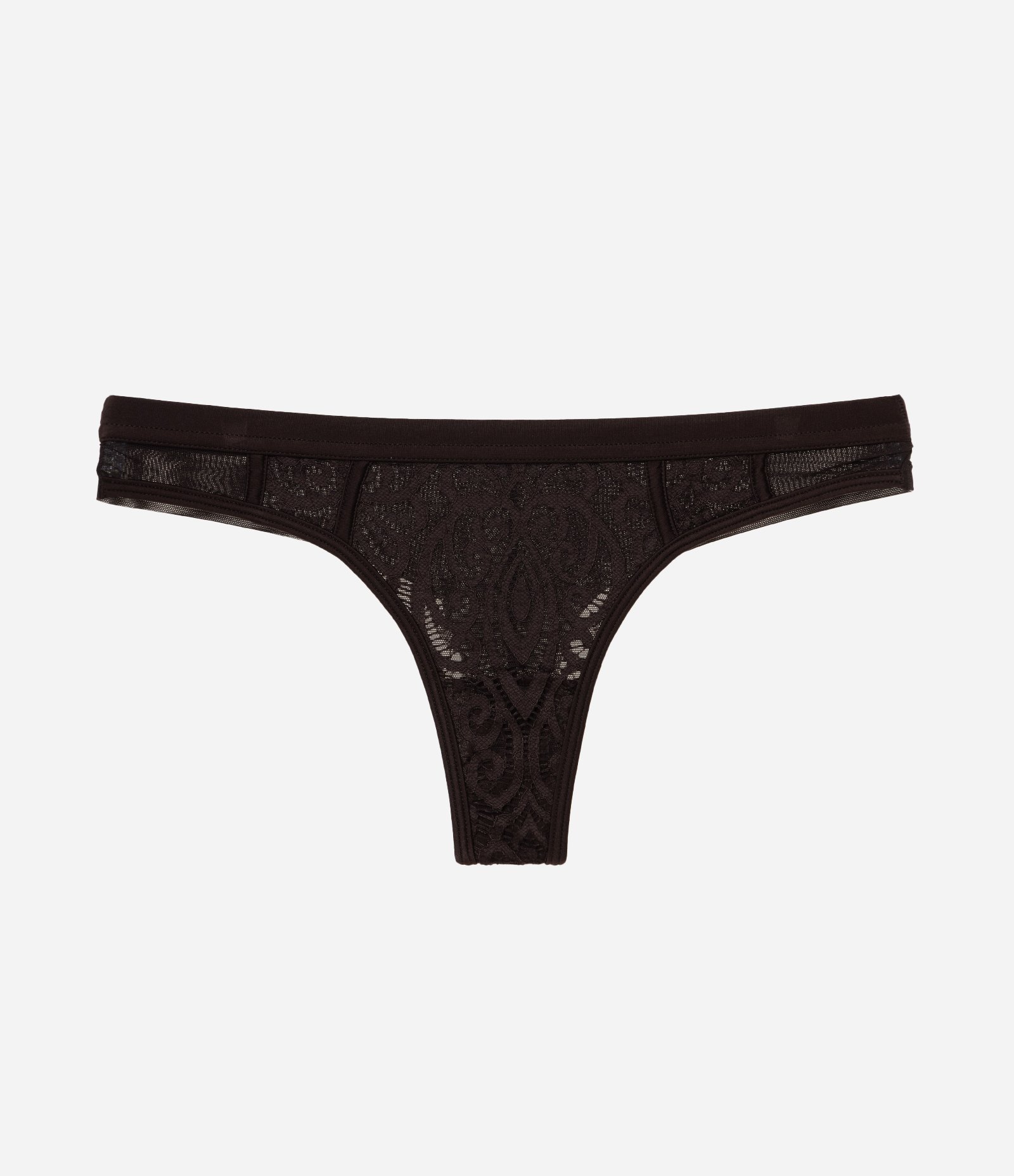 Calcinha Biquíni Fio em Renda Floral Marrom 5