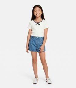 Short Saia Infantil em Jeans com Pingentes Metálicos – Tam 7 a 16 Anos