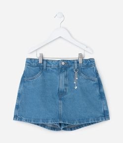 Short Saia Infantil em Jeans com Pingentes Metálicos – Tam 7 a 16 Anos
