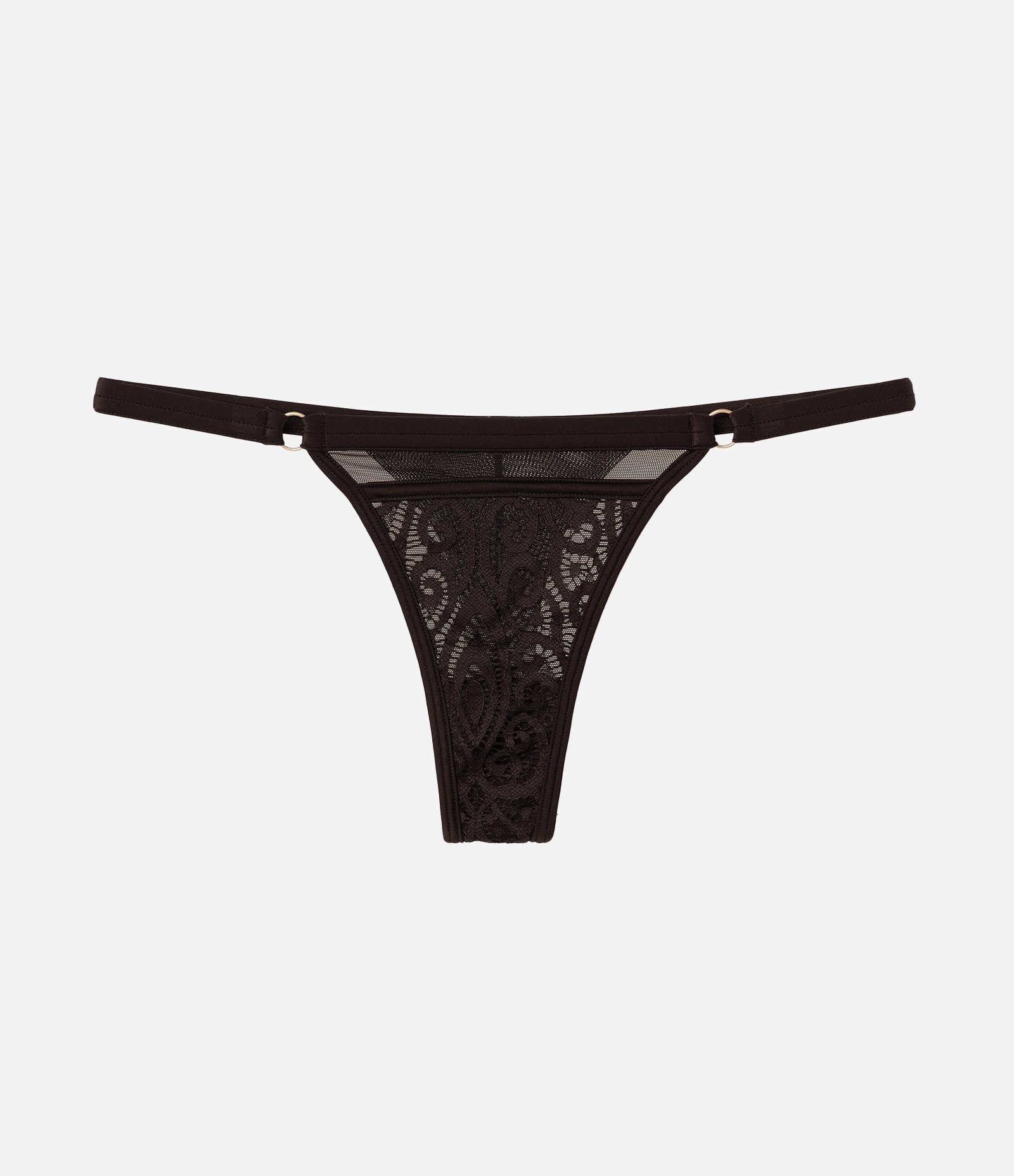 Calcinha String Fio em Renda Floral Marrom 5