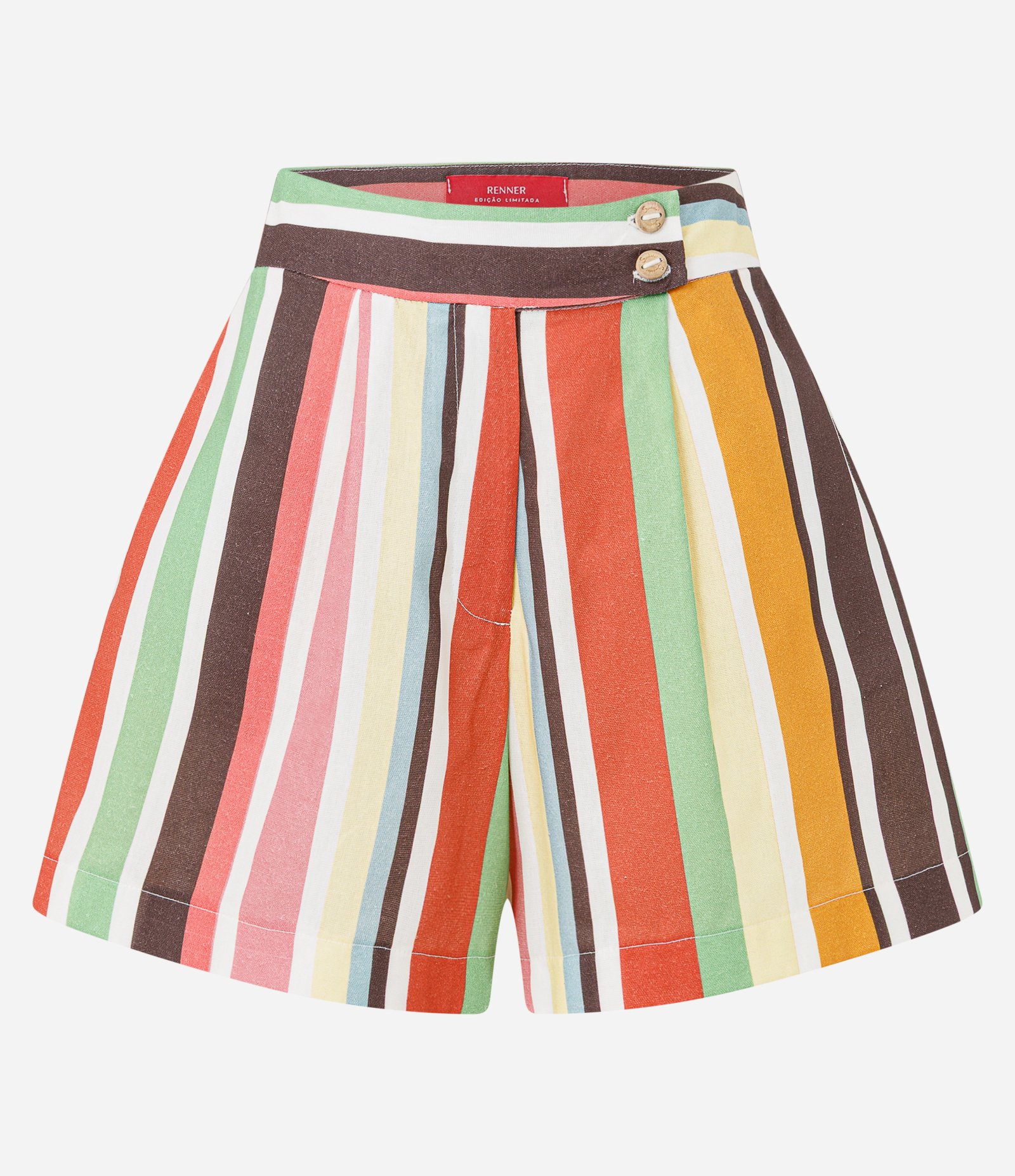 Bermuda Evasê Listrada em Viscolinho com Cintura Alta Multicores 5
