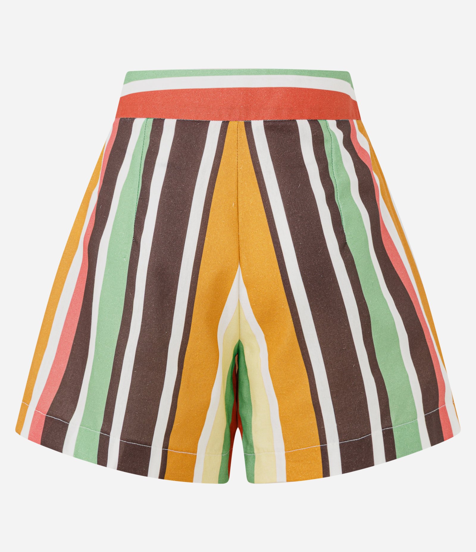 Bermuda Evasê Listrada em Viscolinho com Cintura Alta Multicores 7