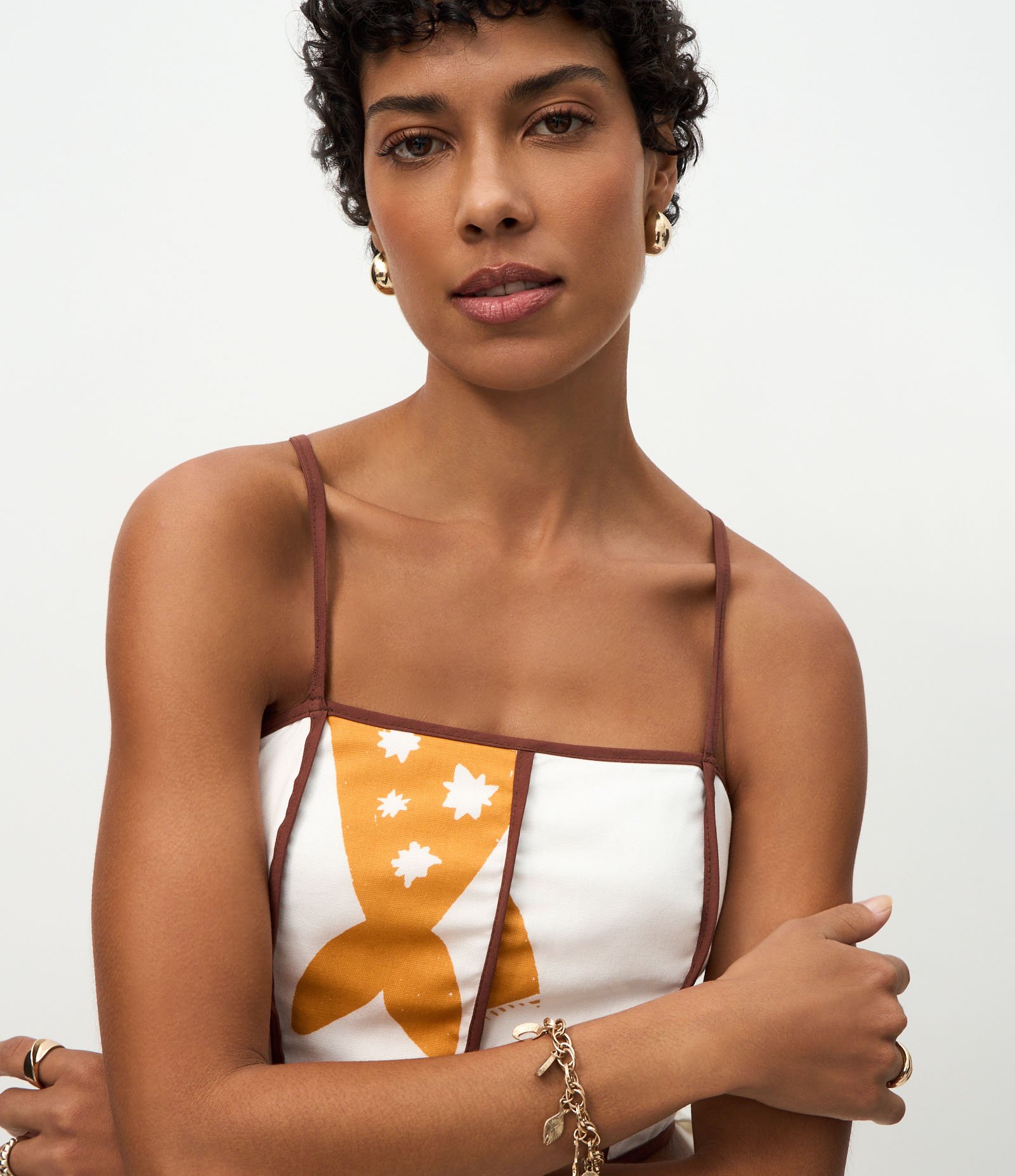 Vestido Evasê em Viscolinho com Vazados e Estampa de Peixe Off White 3