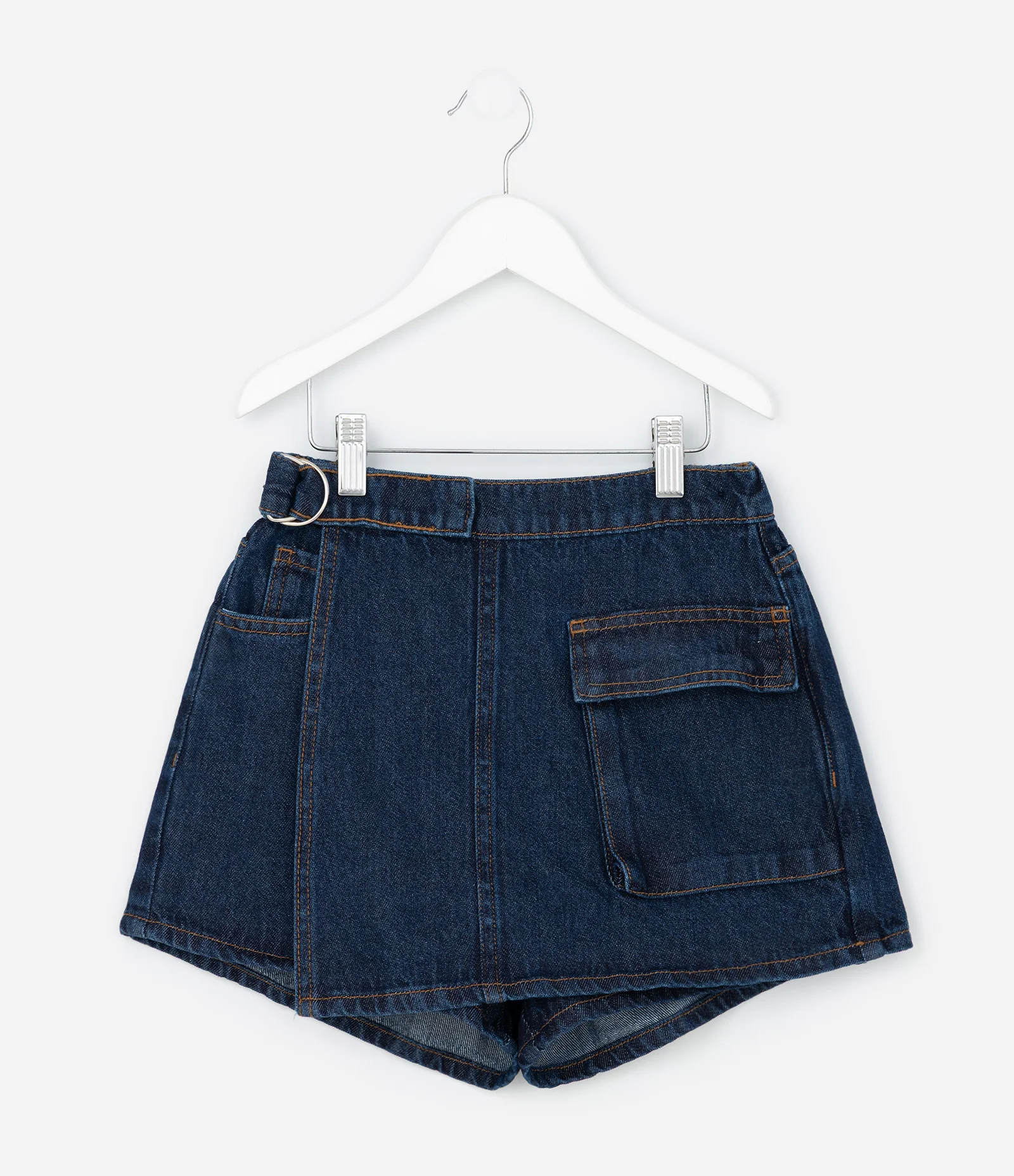 Short Saia Envelope Infantil em Jeans - Tam 5 a 14 anos Azul 2