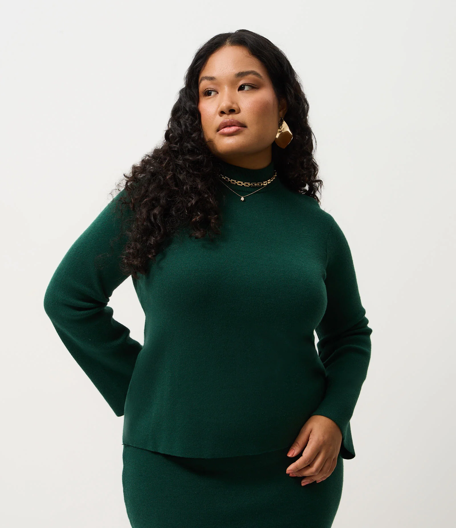 Suéter em Tricô Fino com Manga Flare Curve & Plus Size Verde 1