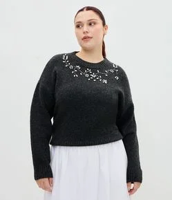 Suéter Amplo em Tricô com Pedraria Curve & Plus Size
