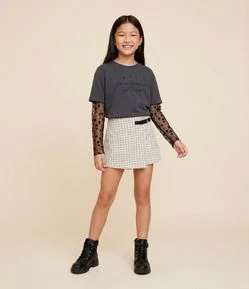 Short Saia Infantil em Tweed com Fivela Lateral – Tam 5 a 14 Anos
