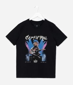 Camiseta Infantil com Estampa Capivara Rock n’ Roll – Tam 5 a 14 Anos