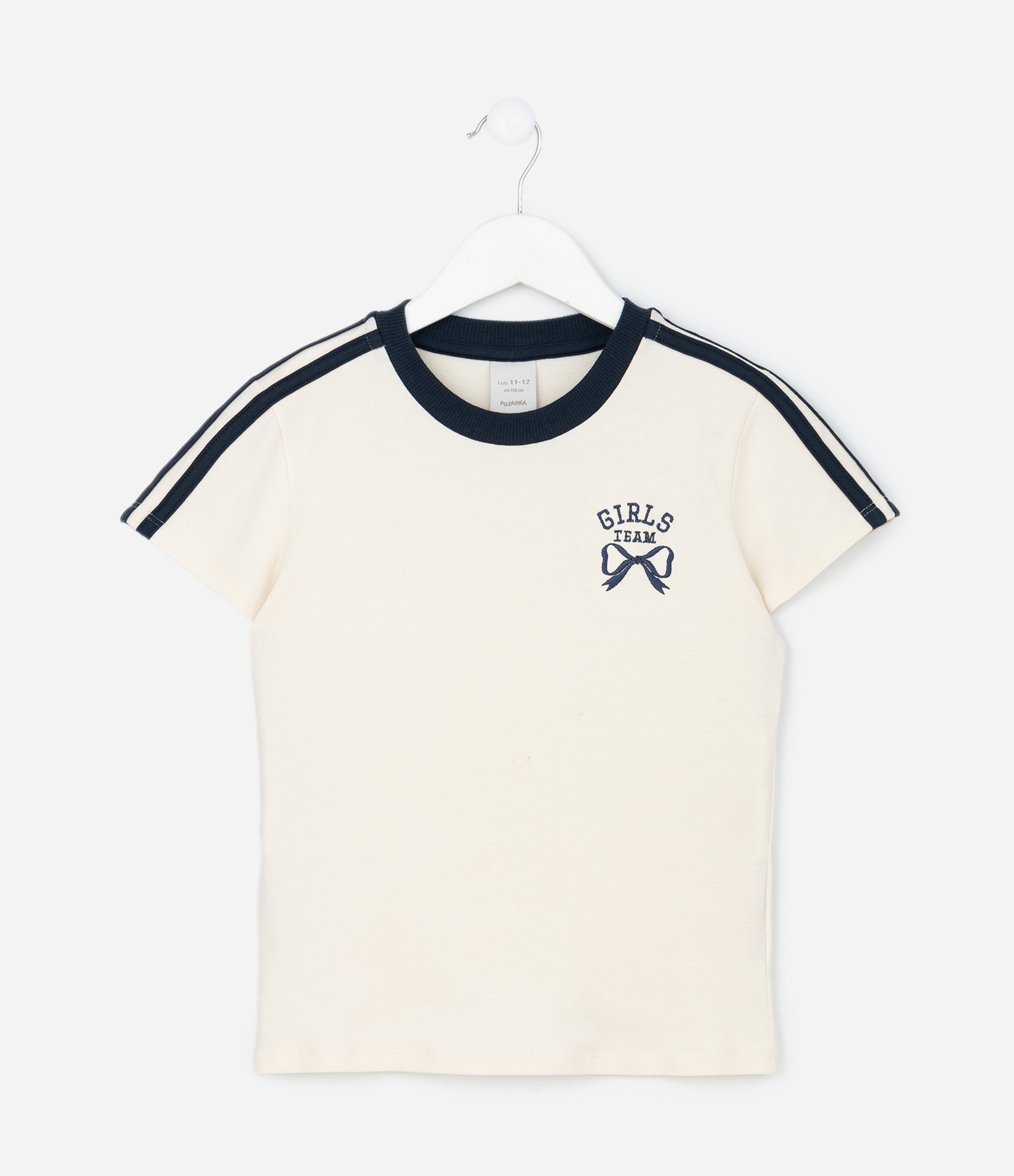 Camiseta Baby Look Infantil com Bordado de Laço – Tam 5 a 14 Anos Off White 2