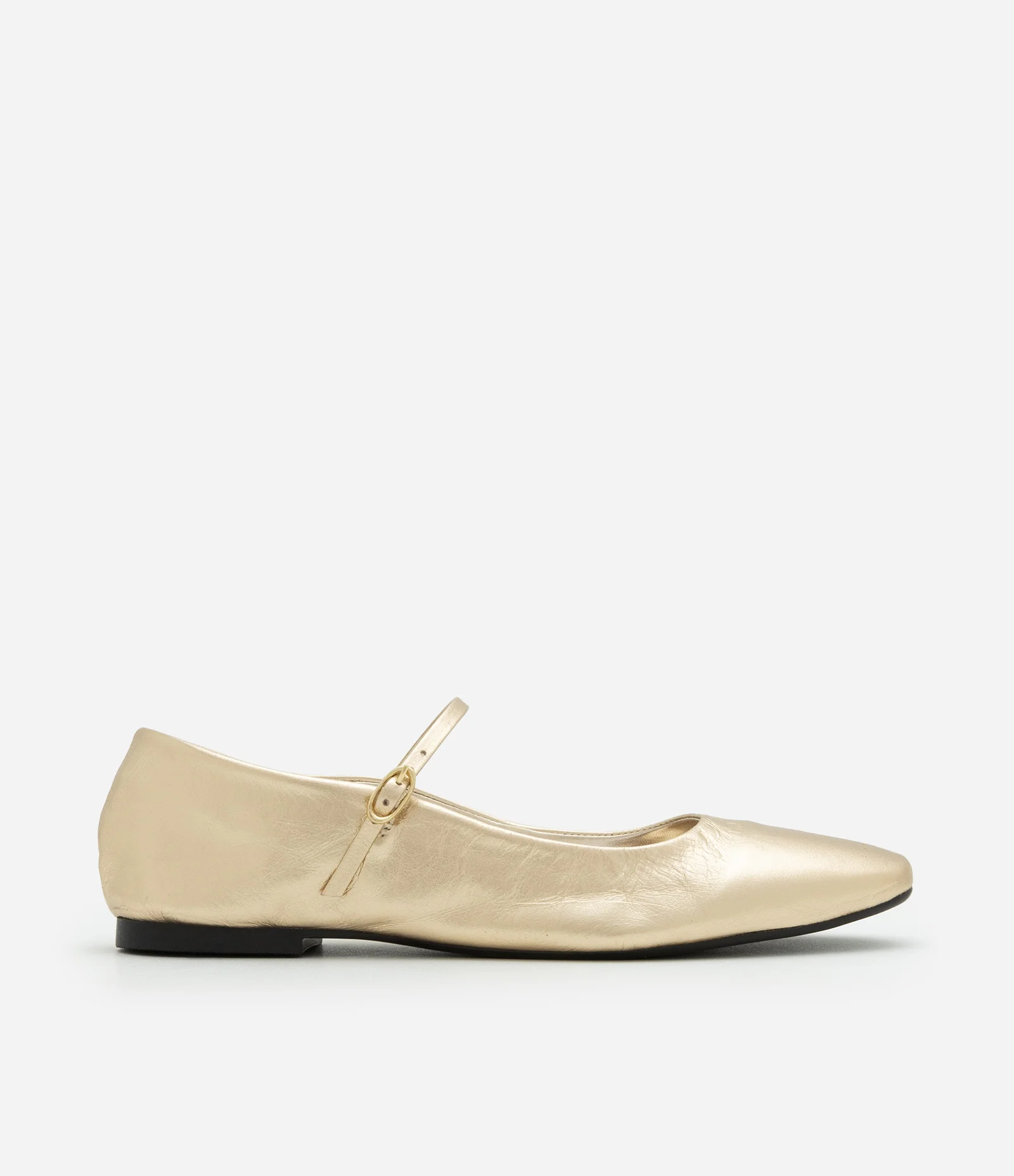 Sapatilha em Couro com Bico Redondo e Sola Contrastante Dourado 1