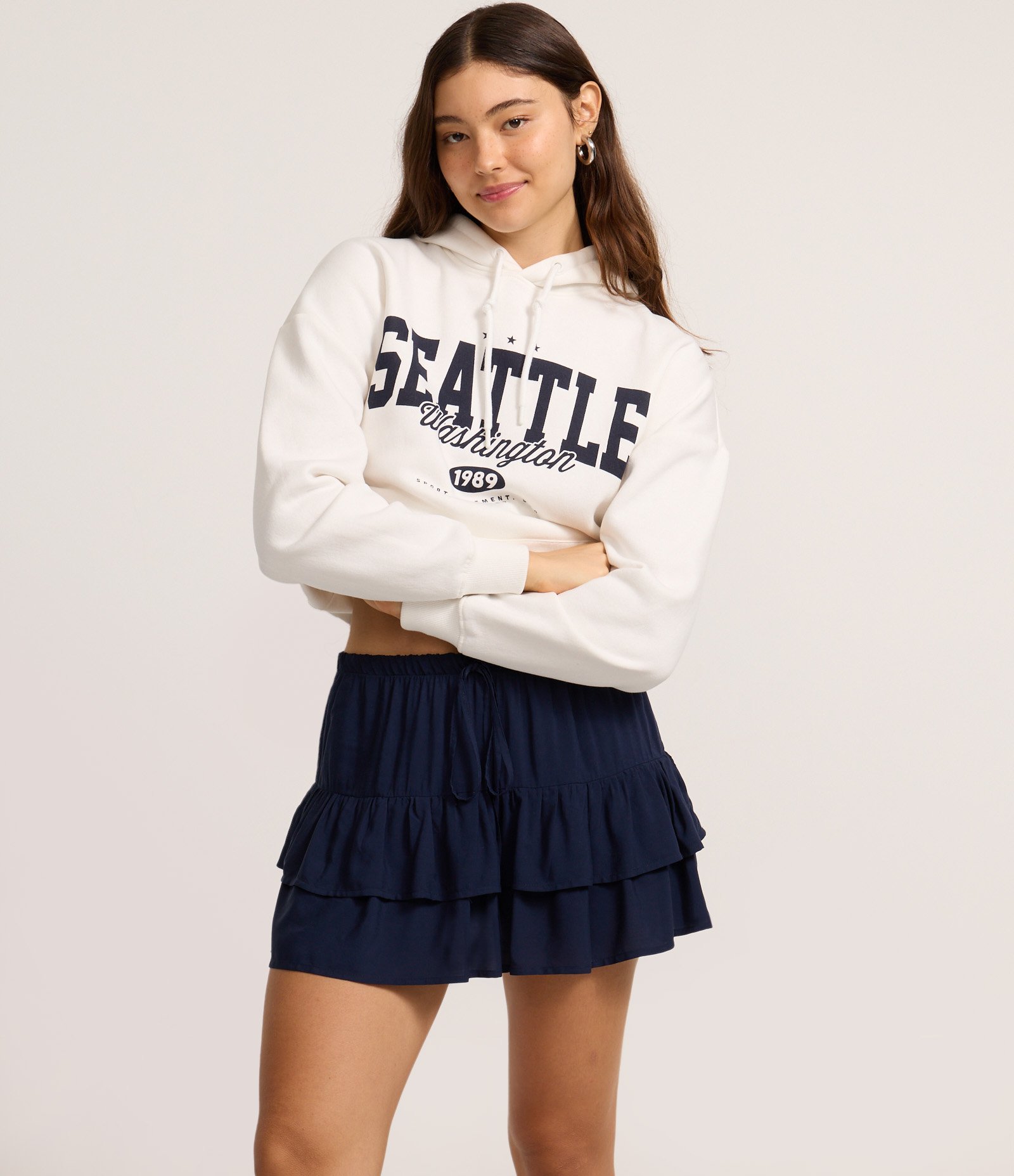 Short Saia em Viscose com Amarração e Babados Azul 2