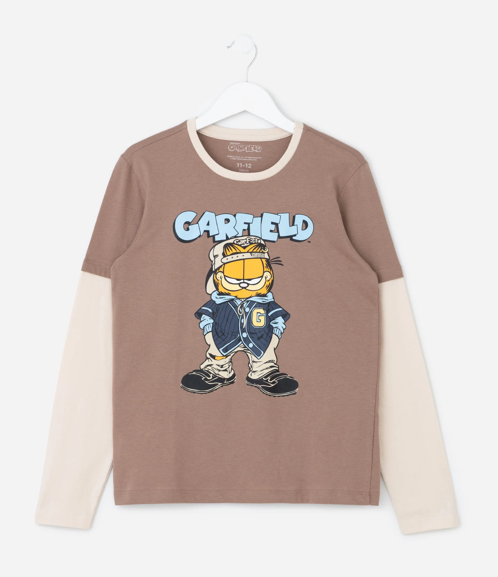 Pijama Infantil do Garfield com Mangas Contrastante – Tam 5 a 14 Anos Marrom 2