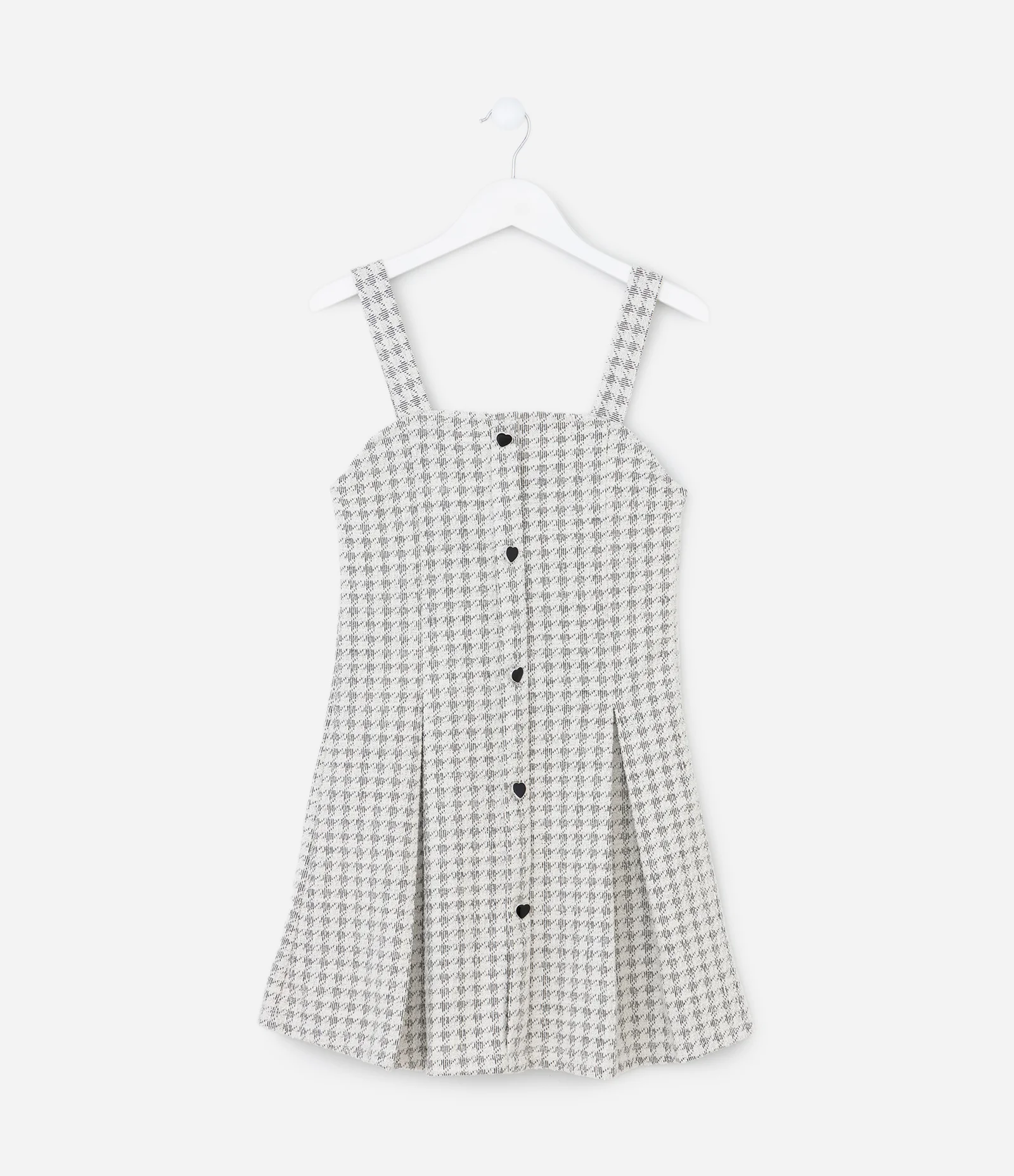 Vestido Infantil em Tweed com Alças Largas e Botões Frontais – Tam 5 a 14 Anos Off White Mesclado 2