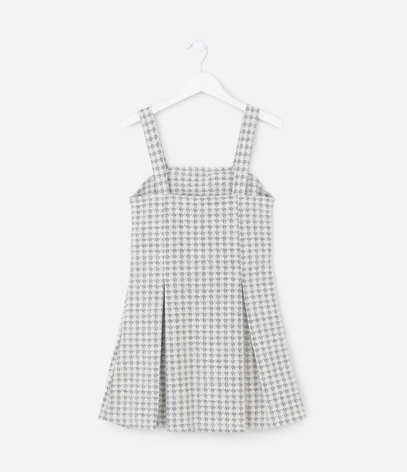 Vestido Infantil em Tweed com Alças Largas e Botões Frontais – Tam 5 a 14 Anos Off White Mesclado 3
