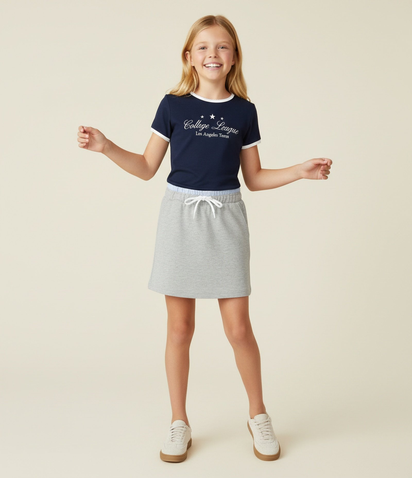 Saia Infantil Evasê em Moletom com Cós de Tricoline – Tam 5 a 14 Anos Cinza 1