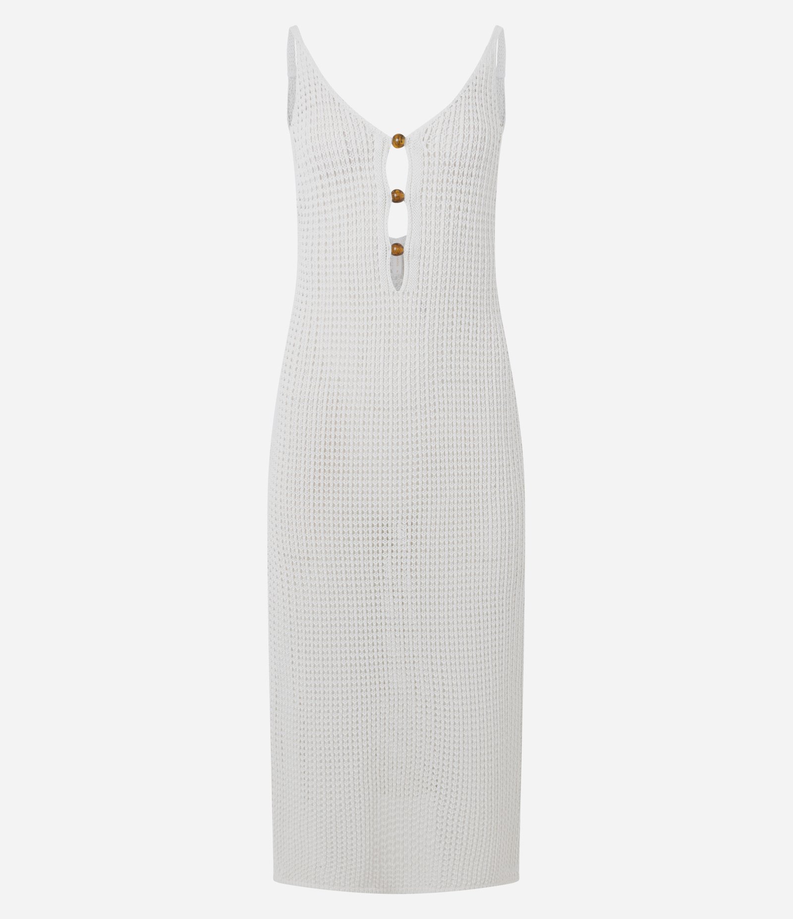 Vestido em Tricô Maquinetado com Botões no Decote Branco 4