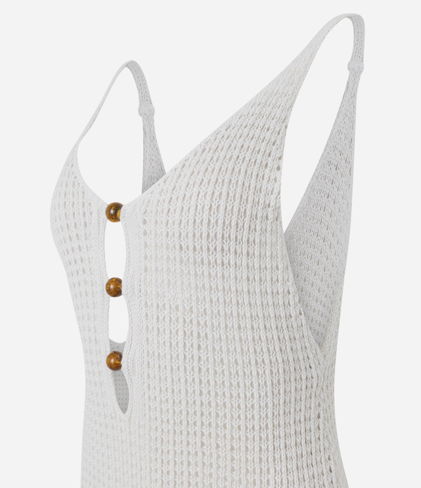 Vestido em Tricô Maquinetado com Botões no Decote Branco 5