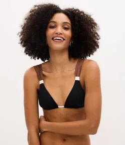 Biquini Top Cortininha em Microfibra com Alça Fixa Color Block