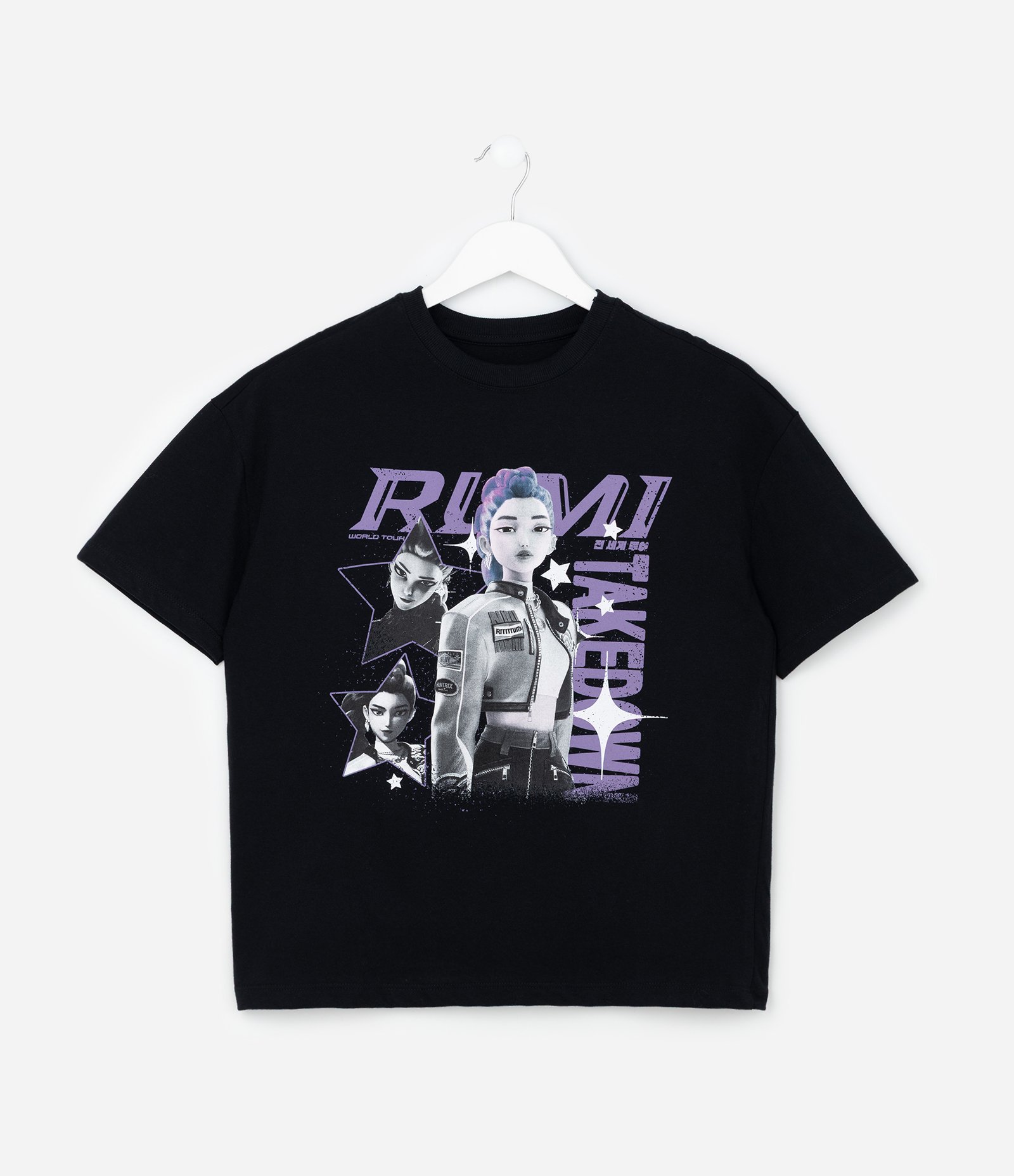 Camiseta Infantil com Estampa da Rumi Guerreiras do K-pop – Tam 5 a 16 Preto 1