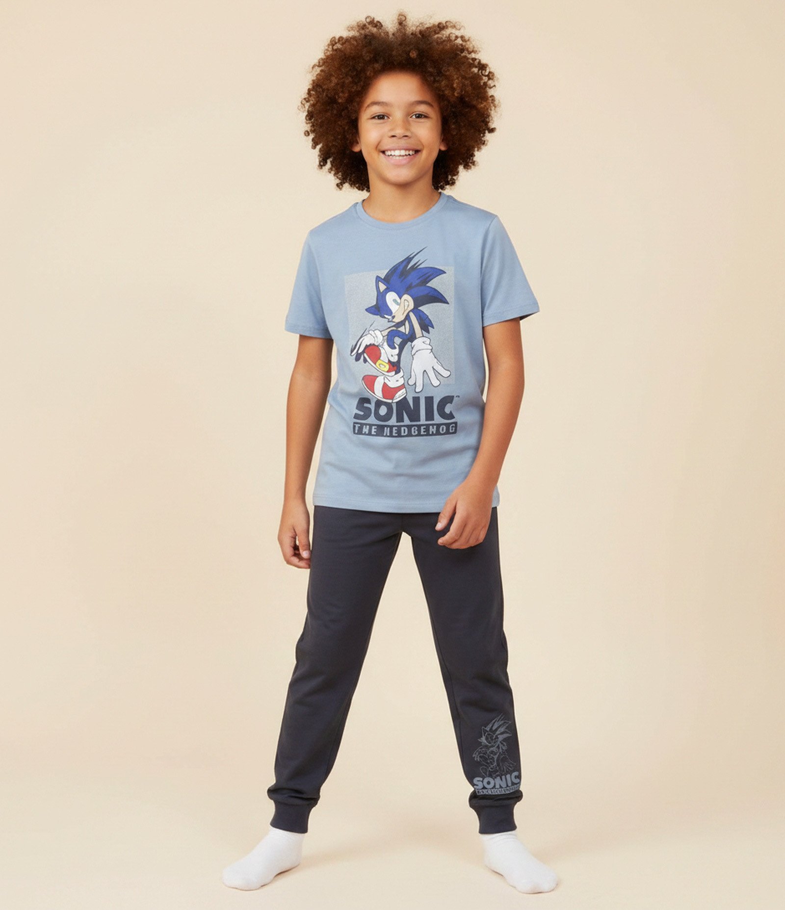 Pijama Infantil Longo com Estampa Sonic - Tam 5 ao 16 Azul/Cinza 1