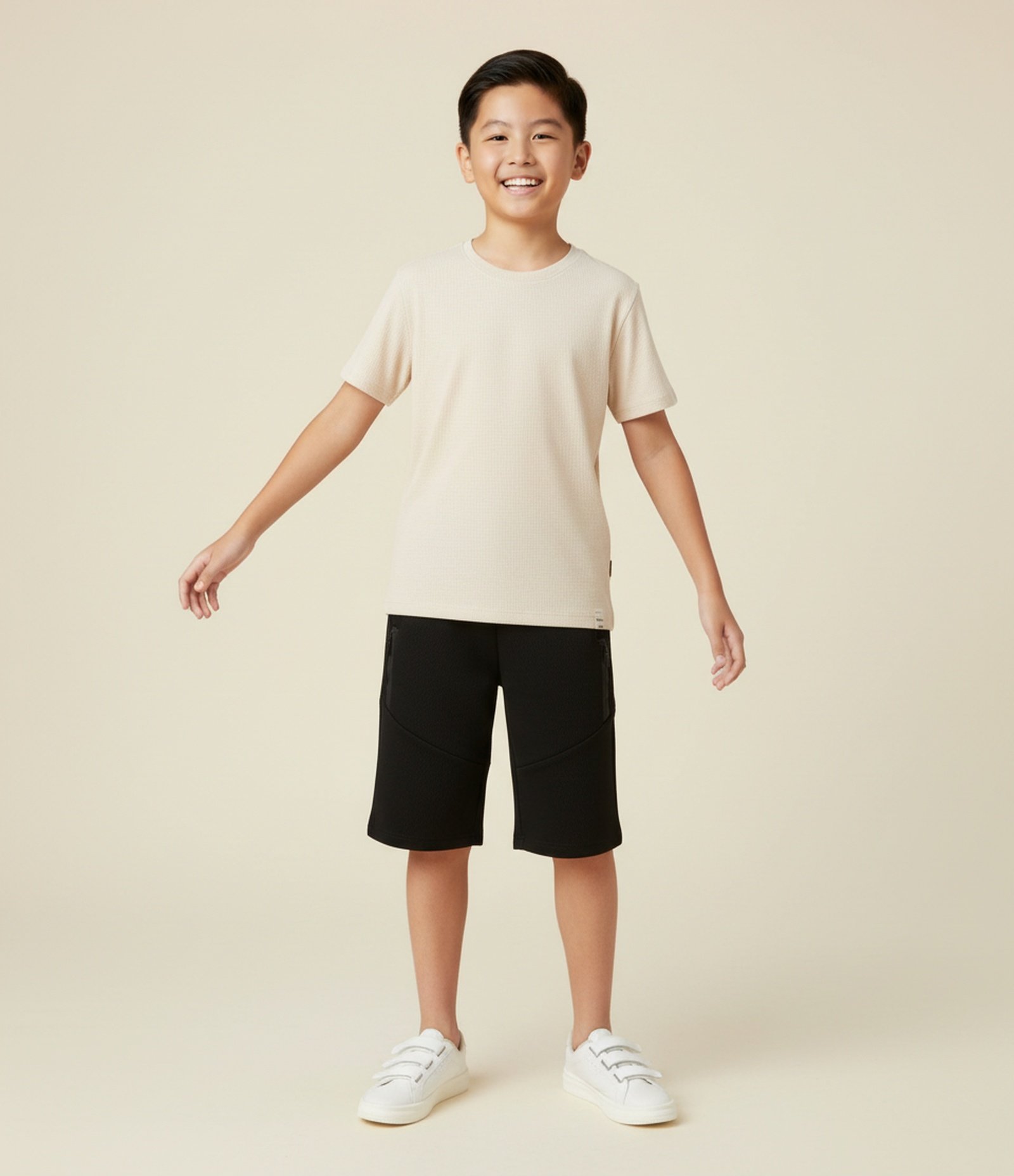 Camiseta Infantil Texturizada com Gola Redonda – Tam 5 a 14 Anos Bege 1