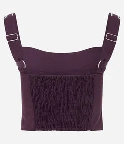 Blusa Cropped Regata em Viscose com Decote Coração e Abertura Frontal