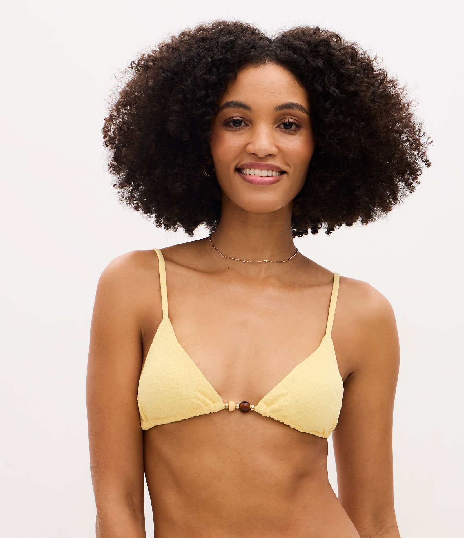 Biquíni Top Cortininha com Textura e Aviamentos Amarelo 1