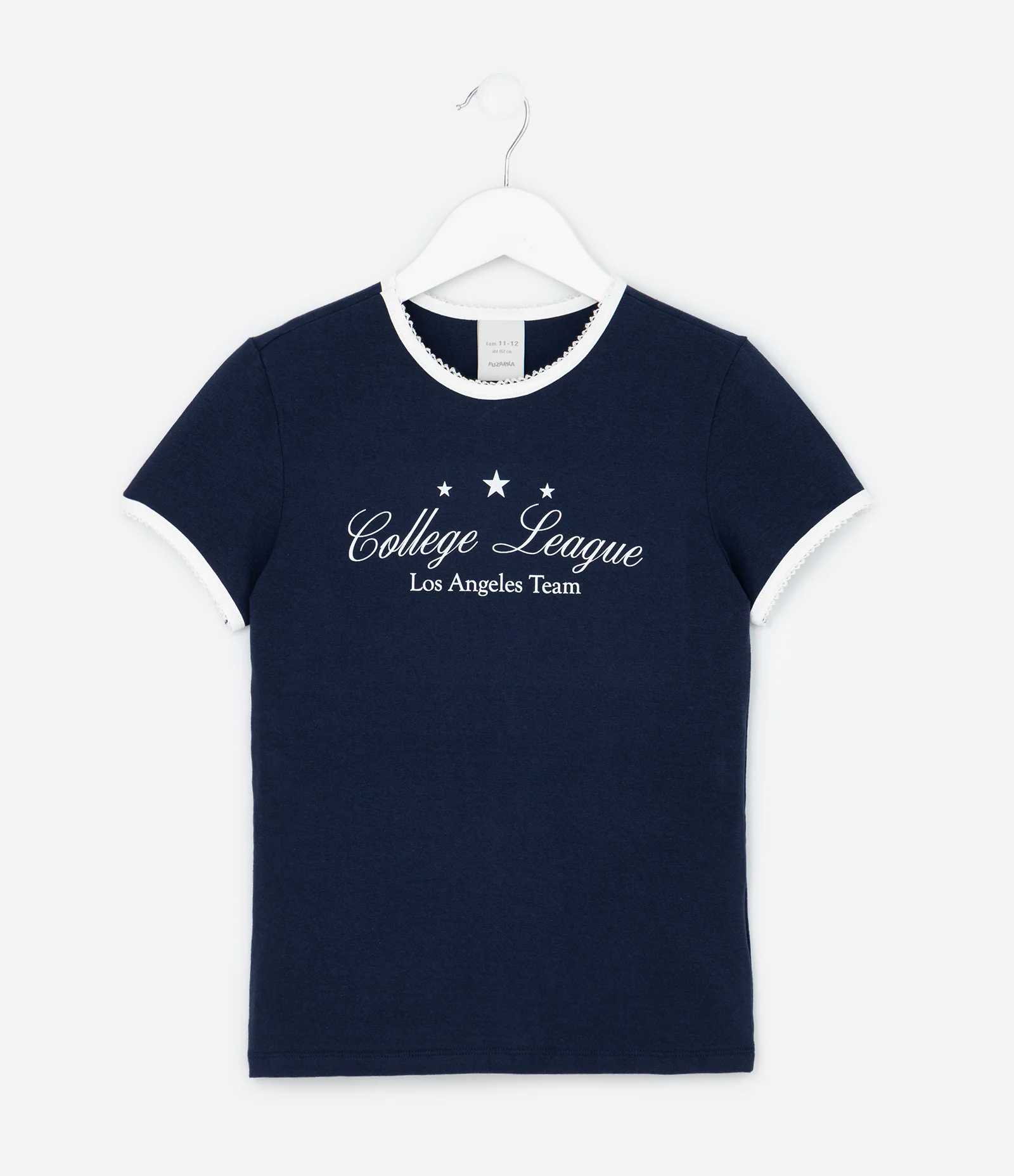 Camiseta  Baby Look com Estampa Lettering College League Azul Marinho 1
