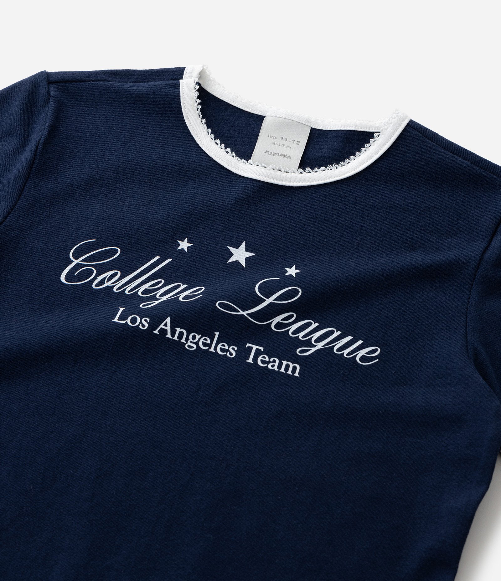 Camiseta  Baby Look com Estampa Lettering College League Azul Marinho 5