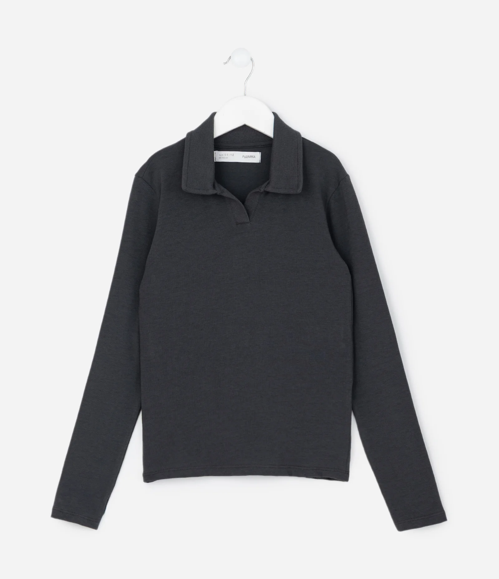 Blusa Infantil em Ribana com Gola Polo – Tam 5 a 14 Anos Cinza Escuro 1