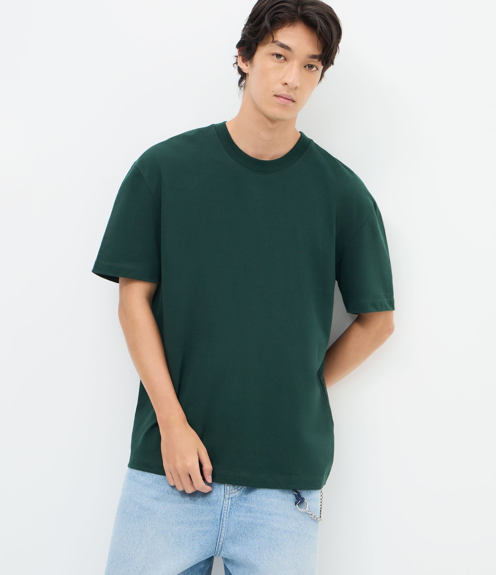Camiseta Relaxed Básica em Malhão Verde Escuro 1