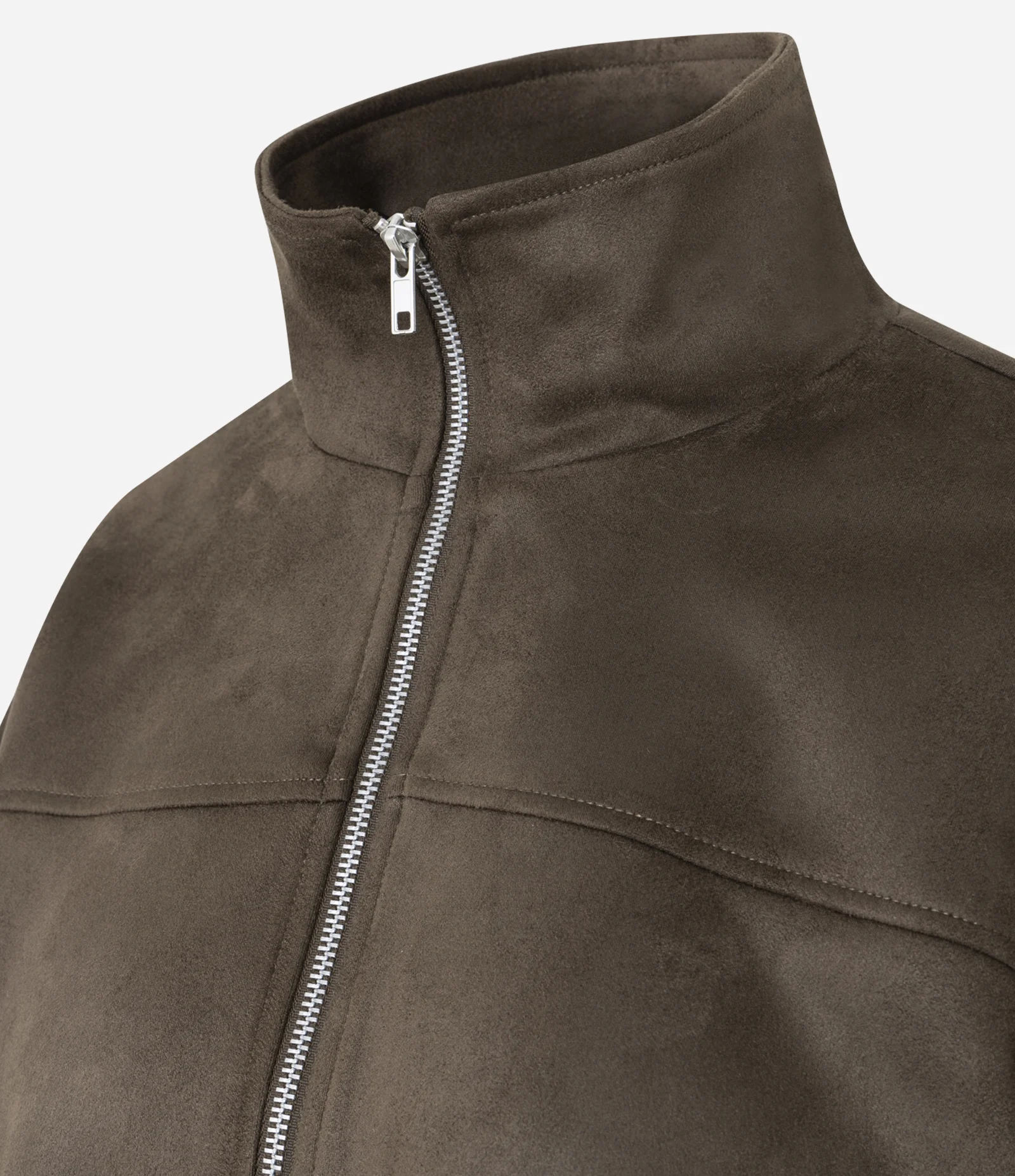 Jaqueta em Suede com Gola Alta e Barra com Elástico Marrom 2