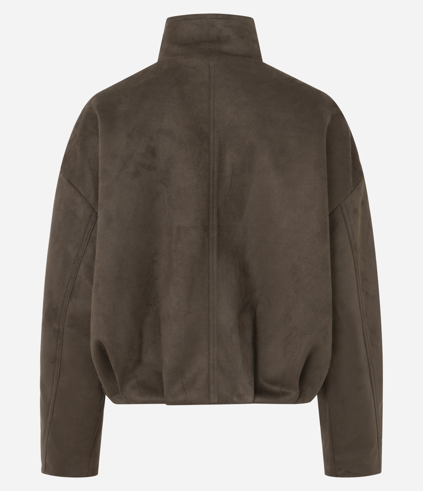 Jaqueta em Suede com Gola Alta e Barra com Elástico Marrom 3